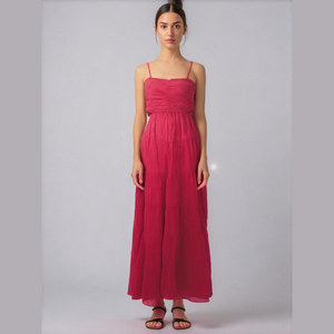 Anthropologie Let Me Be Magenta Pink Cutout Tiered Maxi Dress SKU0535